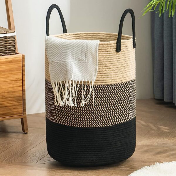 ZEST HOME Large Laundry Basket For Dirty Clothes, Cotton Rope Basket